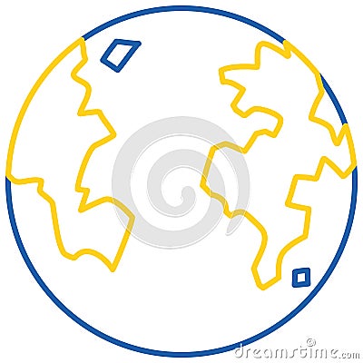Globe yellow and blue line icon isolated on white background Vector Illustration