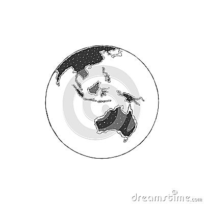 Globes of Earth. Globes hand drawn icon. Australia sketch with texture. Vector illustration Vector Illustration