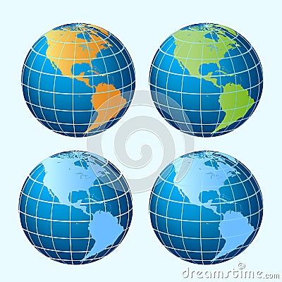 Globes showing America continents Vector Illustration