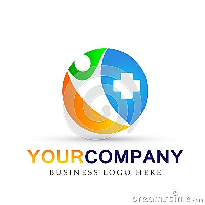 Globle Family Health care medical cross logo icon symbol on white background Cartoon Illustration