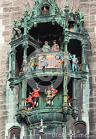 Glockenspiel on the Munich city hall Stock Photo