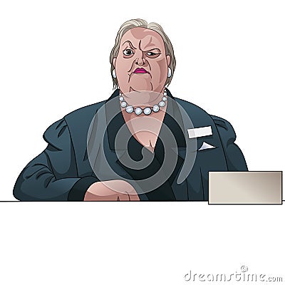 Gloomy lady registrar or inspector behind the counter Vector Illustration