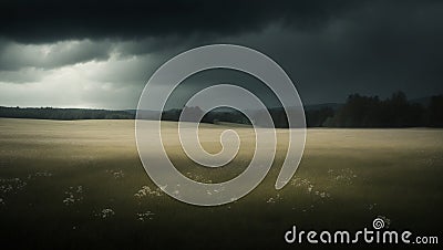 Gloomy Meadow Landscape Moody Vintage Film Lighting Stock Photo