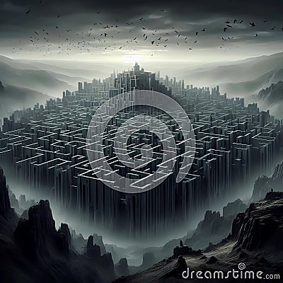 gloomy labyrinth city Stock Photo