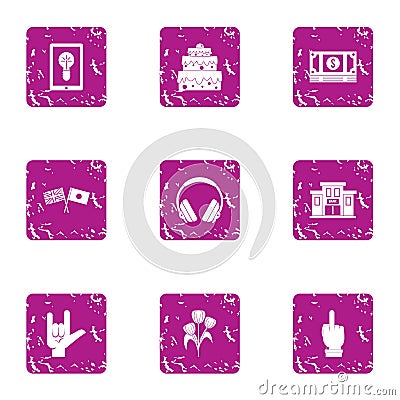 Glorify icons set, grunge style Vector Illustration