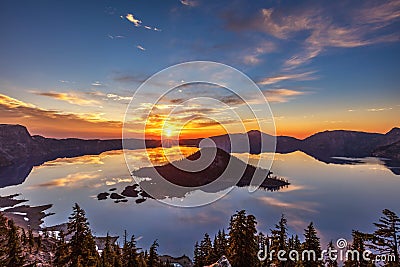 Glorious Crater Lake Sunrise Stock Photo