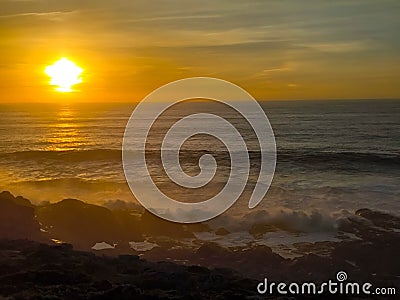 Bay Beach Sunset. Golden sunset on beach Stock Photo