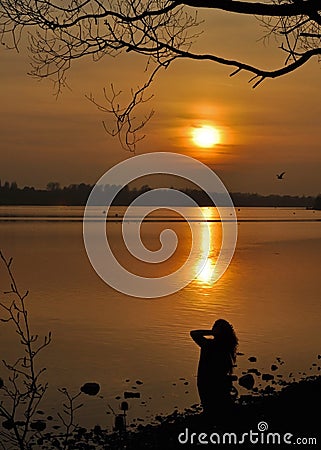 Glorious sunset with silhouette Stock Photo