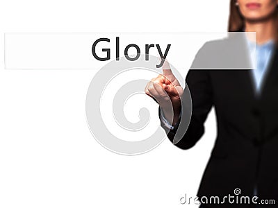 Glory - Businesswoman hand pressing button on touch screen inter Stock Photo