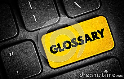 Glossary text button on keyboard, concept background Stock Photo