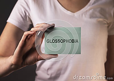Glossophobia word. Fear of public speaking Stock Photo