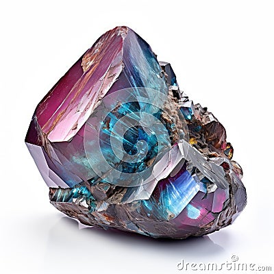A glossy Alexandrite nugget with a color shifting effect, displayed on a white background, Ai Generated Stock Photo