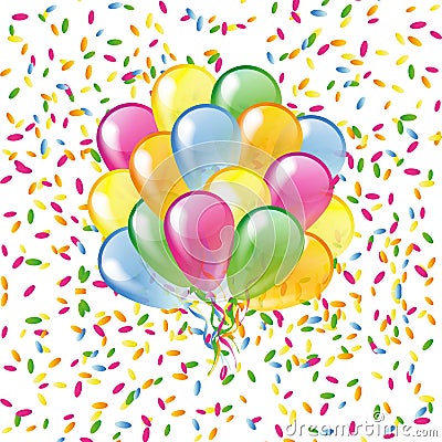 Glossy balloons on a colorful confetti background Vector Illustration