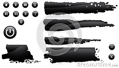 Glossy black buttons and blots Vector Illustration