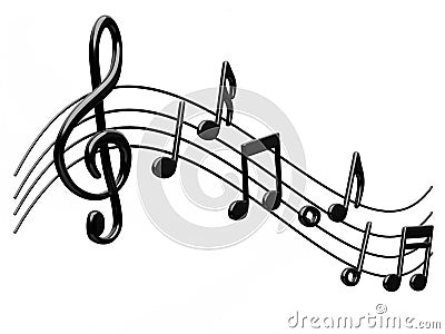 Glossy black music notes on white background 3D rende Cartoon Illustration