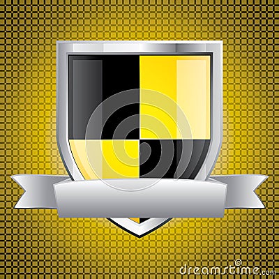 Glossy black and yellow shield Vector Illustration