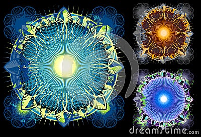 Glossy Bright Mandala circle in Blue Vector Illustration