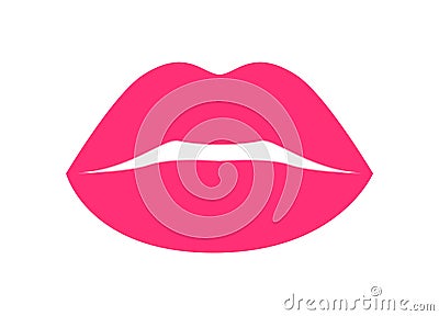 Glossy Bright Pink Lips Vector Illustration Icon Vector Illustration