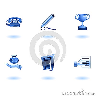 Glossy Business and Office Icon Set Vector Illustration