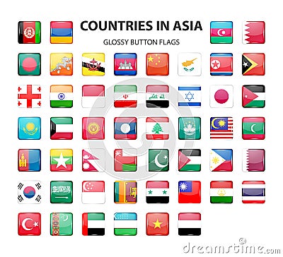 Glossy button flags - Asia. Original colors Vector Illustration