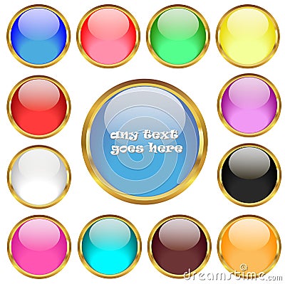 Glossy buttons in golden rings vector set Vector Illustration