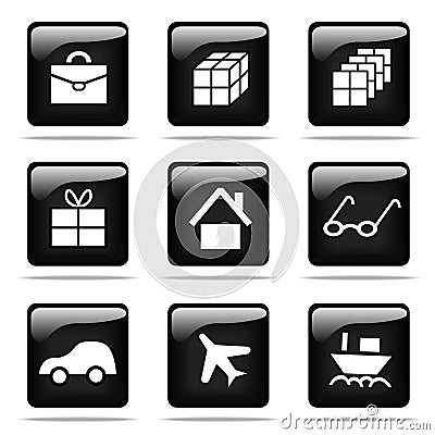 Glossy buttons with icons set Vector Illustration