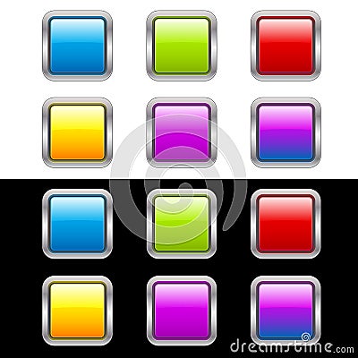 Glossy Buttons With Metallic Frame Vector Illustration