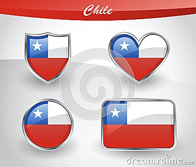 Glossy Chile flag icon set Vector Illustration