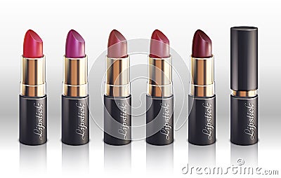 Glossy color lipstick for woman lips make up vector set Vector Illustration