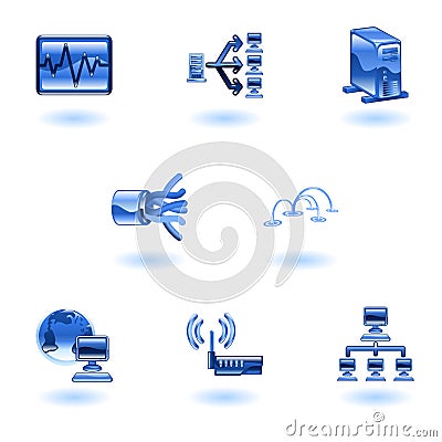 Glossy Computer Network Icon Set Vector Illustration