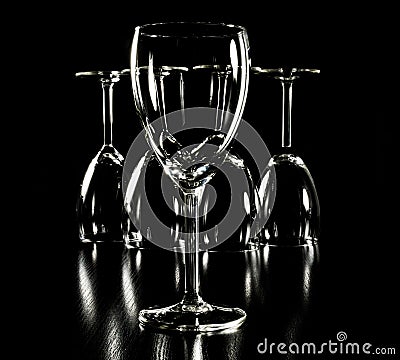 Transparent Wine Glases in Black Background Stock Photo