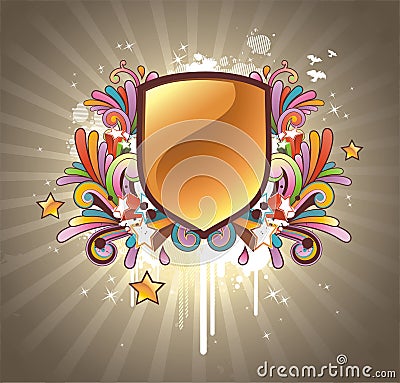 Glossy escutcheon decorated with floral elements Vector Illustration