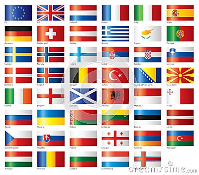 Glossy flags set European Vector Illustration