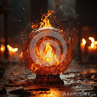 Glossy flaming black ball shining fire Stock Photo