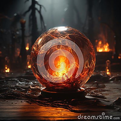 Glossy flaming black ball shining fire Stock Photo