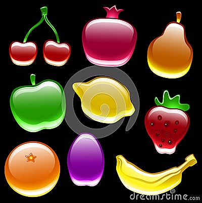 Glossy Fruit Collection Vector Illustration