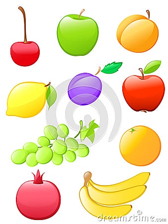 Glossy fruit icons Vector Illustration