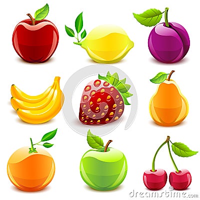 Glossy fruit set Vector Illustration