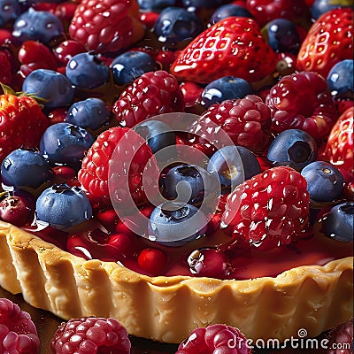 Glossy Fruit Tart with Vibrant Berries Stock Photo