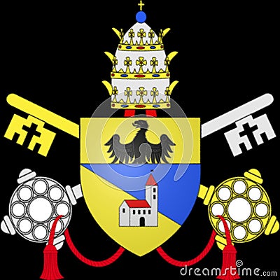 Glossy glass coat of arms of Pope Benedict XV born Giacomo Paolo Giovanni Battista della Chiesa, was Pope from 3 September 1914 un Stock Photo