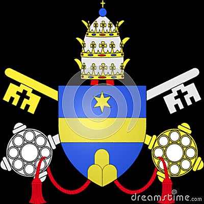 Glossy glass coat of arms of Pope Clement XI, born Giovanni Francesco Albani, was Pope from 23 November 1700 to his death in 1721 Editorial Stock Photo