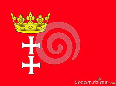 Glossy glass flag and coat of arms of Gdansk Stock Photo