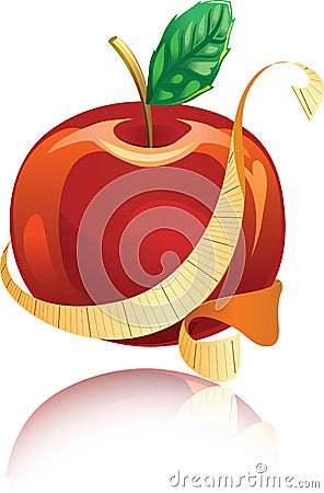 Glossy glass red apple with measuring ribbon Vector Illustration