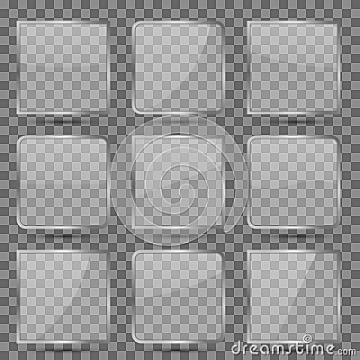 Glossy glass square vector buttons with reflection for mobile app Vector Illustration