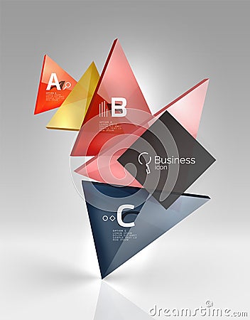 Glossy glass translucent triangles on 3d empty space Vector Illustration