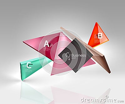 Glossy glass translucent triangles on 3d empty space Vector Illustration