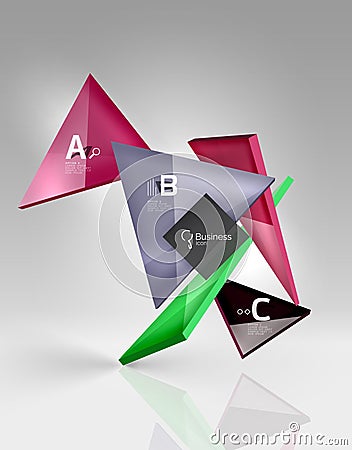 Glossy glass translucent triangles on 3d empty space Stock Photo