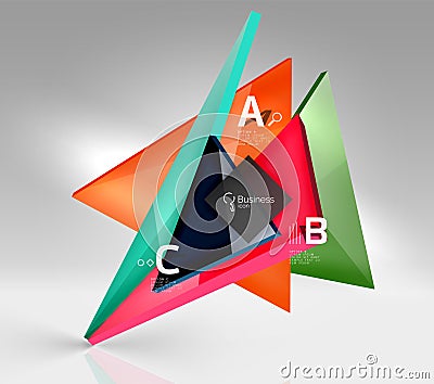 Glossy glass translucent triangles on 3d empty space Stock Photo