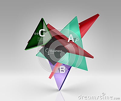 Glossy glass translucent triangles on 3d empty space Stock Photo