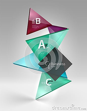Glossy glass translucent triangles on 3d empty space Stock Photo